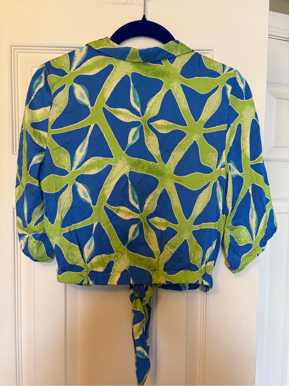 Haute Hippie Blue & Green Tie-Front Button Down Shirt - Picture 2 of 5
